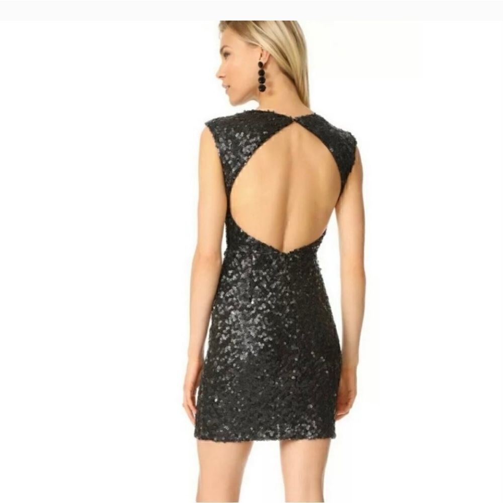 Rachel Zoe Open Back Sheath Knott Sequin Mini Dress in Black Size 10 - Picture 4 of 16